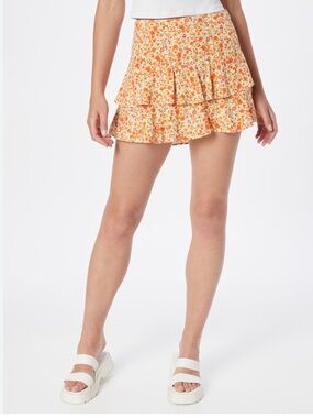 UO X Motel Rocks Lowisa Ruffle Ditsy Floral Orange Tangerine Mini Skirt NEW S